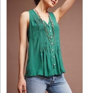 NWOT Anthropologie Maeve Saona Pintuck green tank